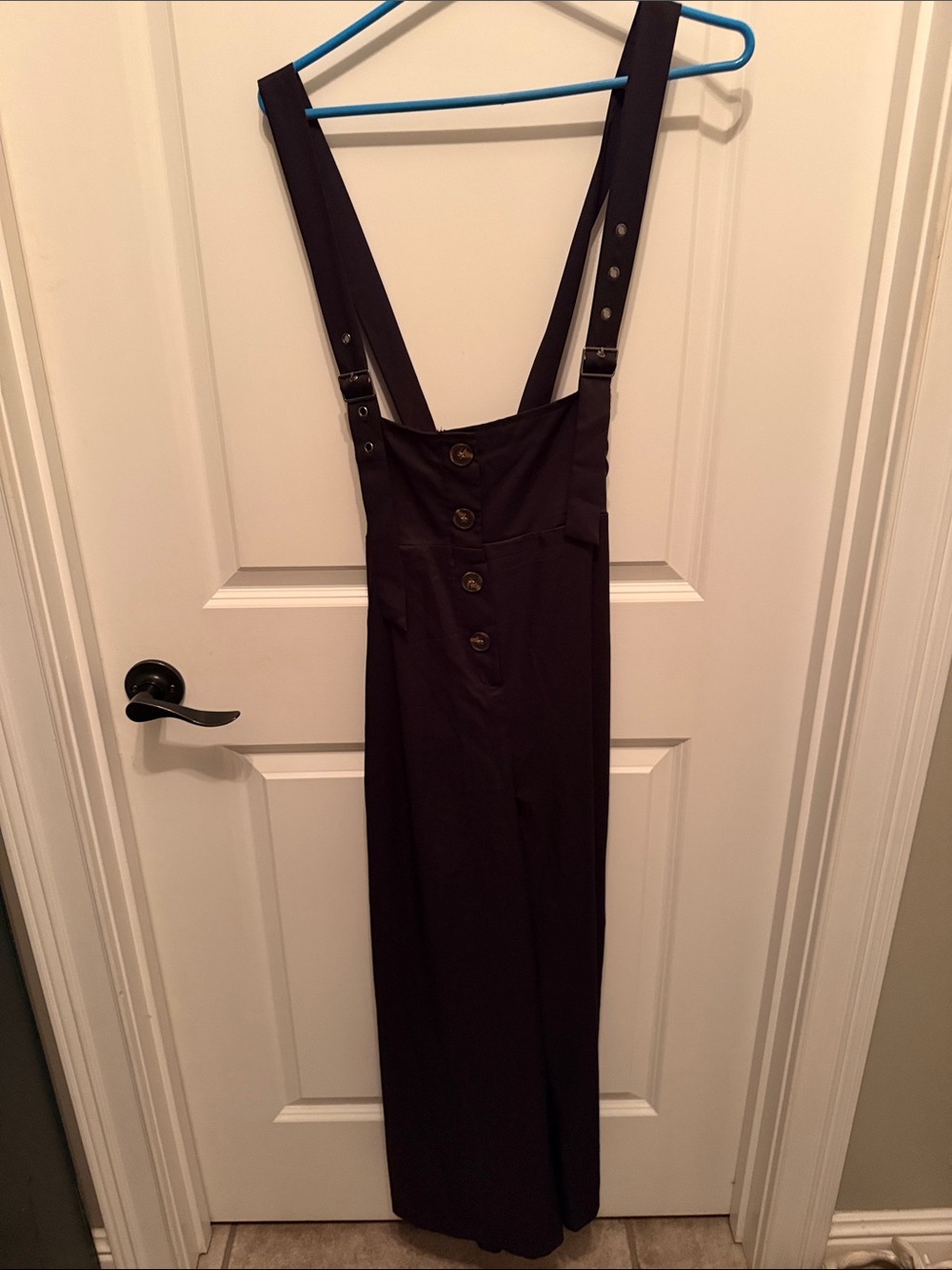 Allegra K Black Button-Front Suspender Jumpsuit